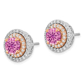 14k Two Tone 1 carat Lab Grown Diamond VS/SI+ G+ and Lab Created Pink Sapphire Round Post Earrings